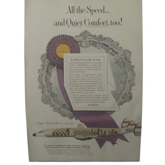 Vintage 1955 Lockheed Super Constellation Quiet Comfort Ad Advertisement - Picture 1 of 4